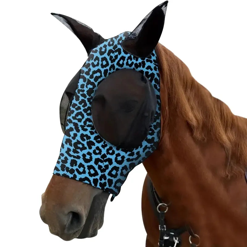 Masque Anti-Mouches pour Cheval – Léopard Bleu
